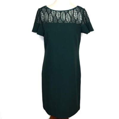 Karl Lagerfield Crepe Green Dress Lace Yoke sz 10 New