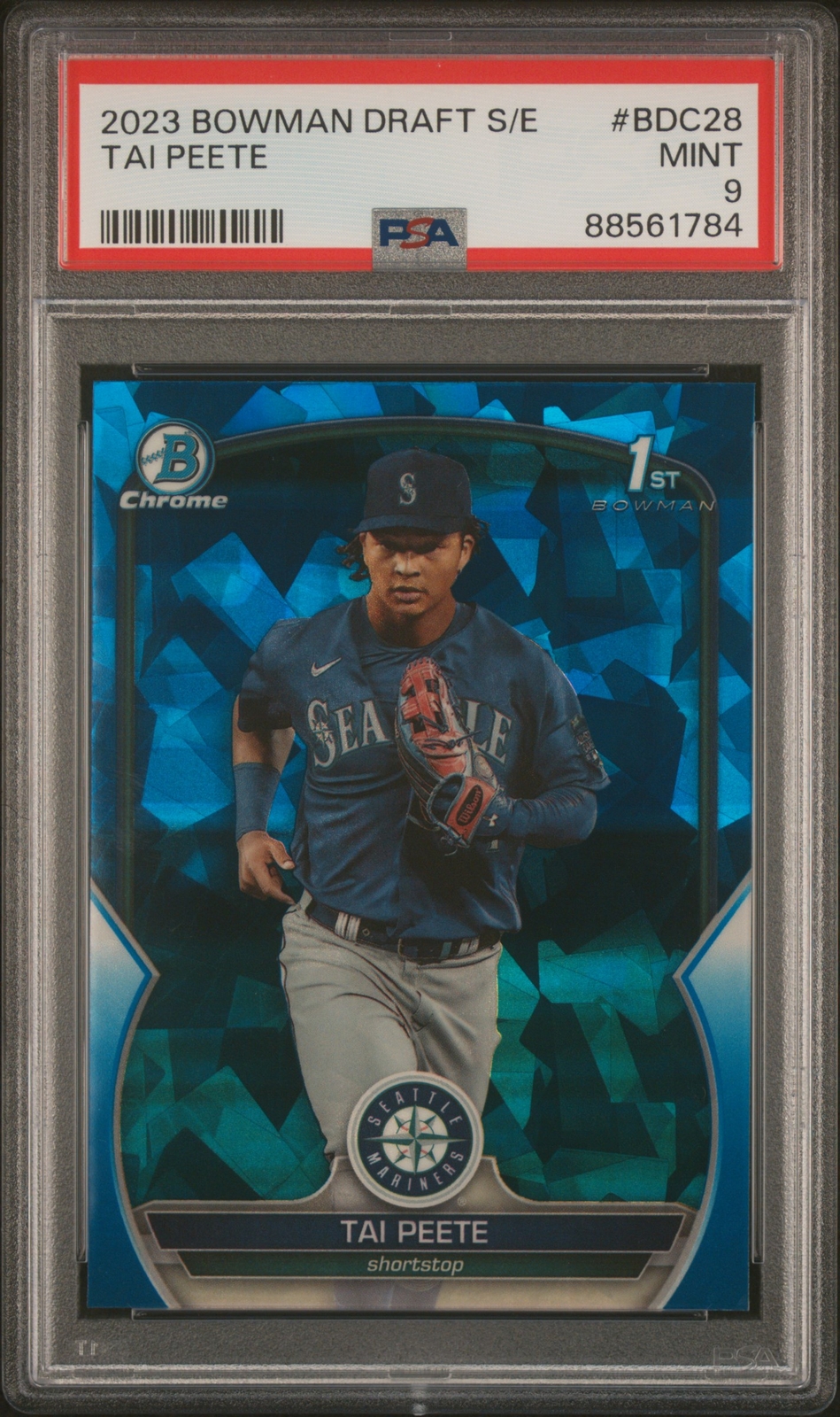 Tai Peete 2023 Bowman Draft Chrome 1st Sapphire Edition Card #BDC-28 PSA 9 MINT