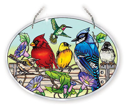 AMIA Glass /"Rail Birds/" Oval Suncatcher Hand Painted NEW