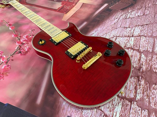 Customized red 6-string LP electric guitar quilted maple top shipped from the US