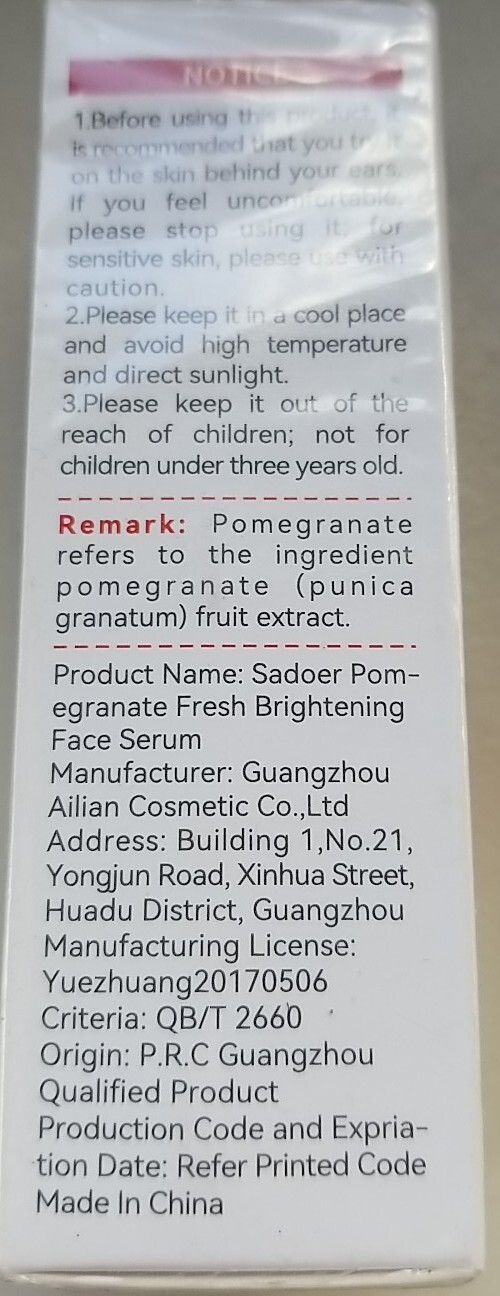 Sadoer Pomegranate Essence Fresh Brightening Face Serum 1.05fl Oz