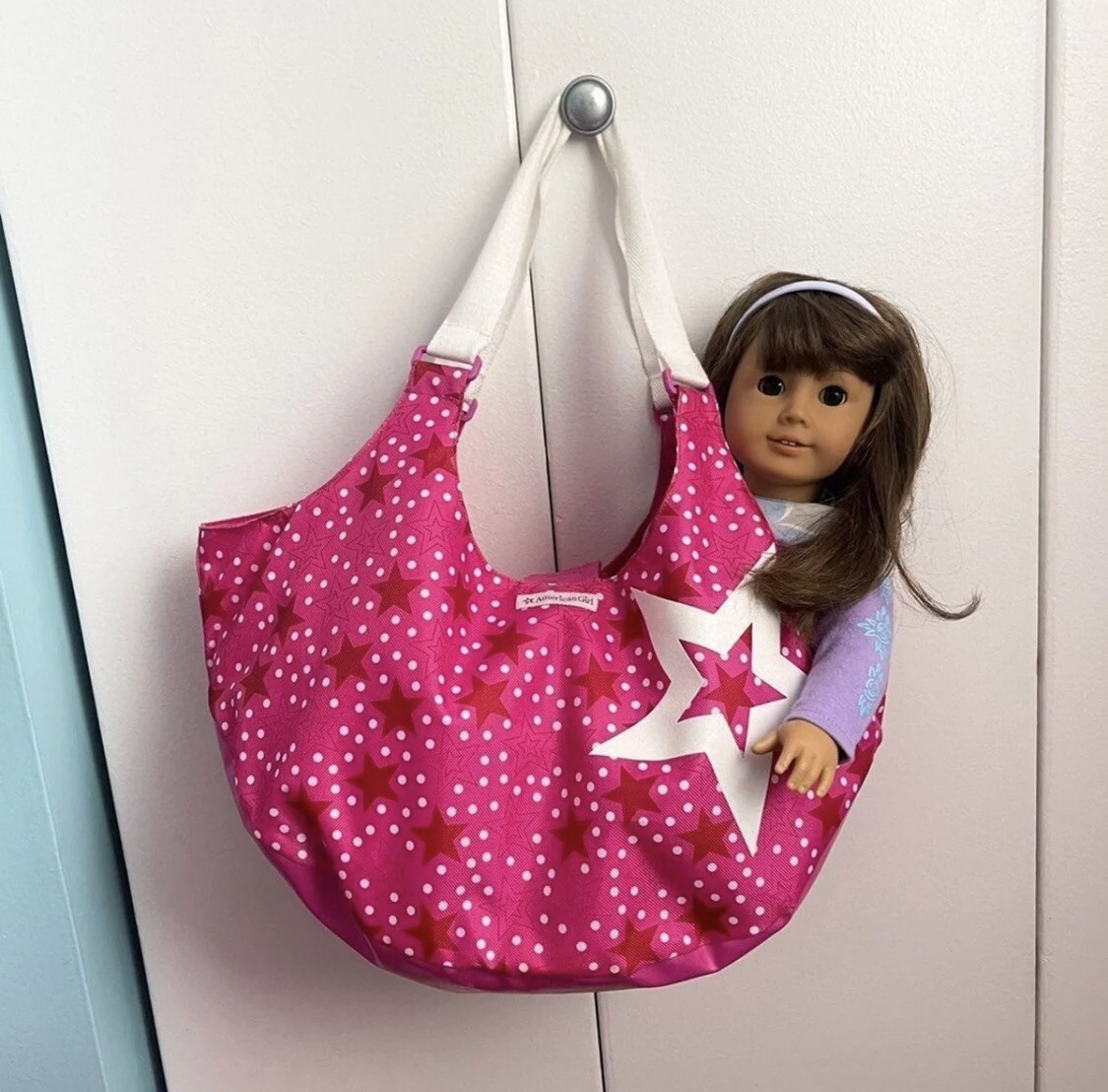 American Girl Pink White Star Doll Carrier, Tote, Travel Bag