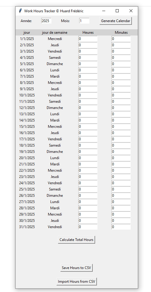 Work Hours Tracker : Logiciel PC pour le calcul automatique de vos heures de travail