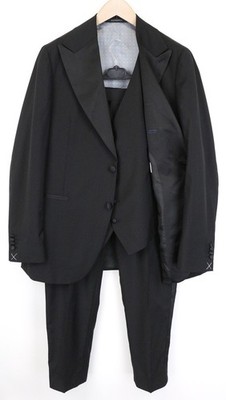 SUITSUPPLY La Spalla Herren Anzug UK42R Schwarz Wolle 3-teilig Smoking Classic Single Fit *