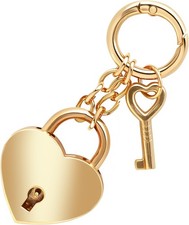 Heart Lock Bag Charm Keychain for Purse Handbag Gold Tone Key Ring Women