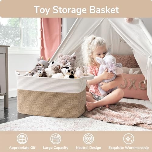 Large Woven Blanket Basket, 21.6" x 14.9" x 11.8" Storage Baskets for - Bild 5 von 8