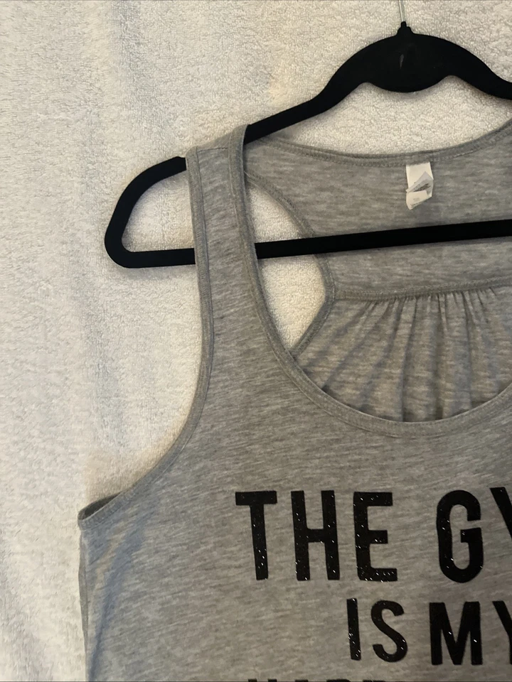 Camiseta sin mangas Bella Gray Racer Back 2XL gimnasio de entrenamiento El gimnasio es mi lugar feliz XXL Foto 3 de 4
