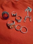 Women's 7pc Silver Tone Metal Jewelry Lot Rings & Pendant w/ Assorted Stones — photo 2