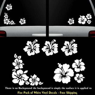 Hibiscus Hawaiian Flower 5 Pack White Vinyl Decals Car Truck Window Laptop