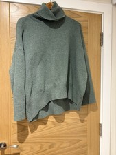 H&M Women's Green Knit Pullover Jumper Size M Long Sleeve Roll Neck Oversized