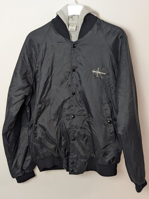 Vintage Calvin Klein Jacket USA Made Black Nylon Hoodie Bomber Sz Medium