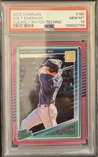 2025 Donruss Clearly Rated Techno Rated Prospect RC Colt Emerson 2/5 PSA 10