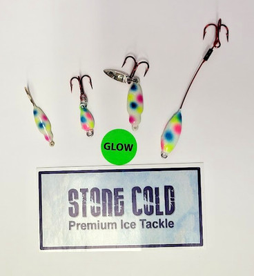 Hot Glow Wonder Bread Ice Lures 4Pc. Pro Pack Ice Spoon & Jig Asst.  Stone Cold