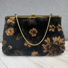 Vintage 60s Verdi Floral Tapestry Frame Evening Bag Clutch Gold Chain USA Made