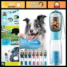 3-in-1 Portable Dog Water Bottle & Bowl Dispenser, Food Container & Poop Bag Hol