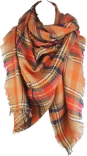 VIVIAN & VINCENT Women's Fall Winter Scarf Classic Tassel Plaid Orange C17 