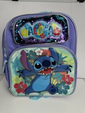 Small Backpack - Disney - Lilo Stitch Purple Sequin 12" inches School Bag NEW