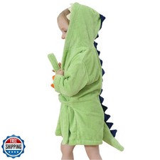 C-YOUNG Kids Bath Robe Toddler Cotton Towel Animal Dinosaur Hooded Bathrobe,