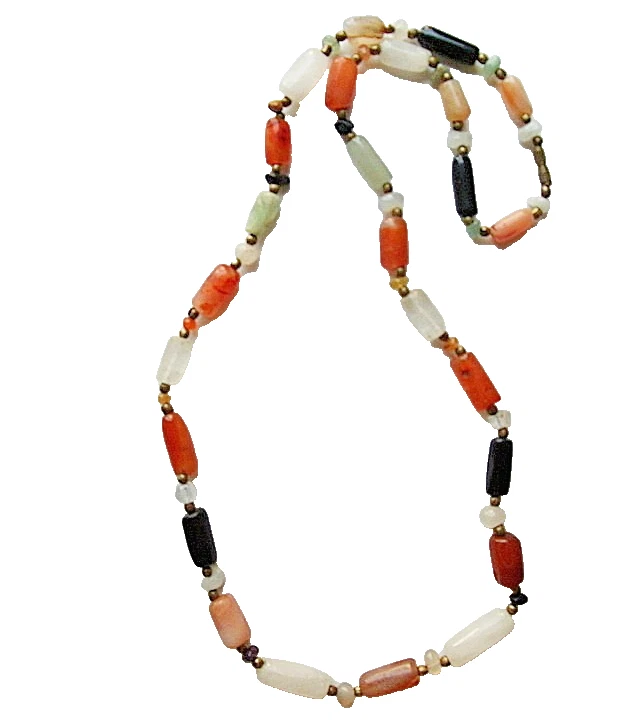 Real Ágata Roja Calcedonia Aventurina Gema Colorido Multi Cuentas Collar De Colección Foto 3 de 4