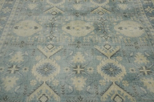 Geometric Oriental Blue Oushak Area Rug Hand-knotted Transitional Carpet 5x8 - Picture 5 of 13