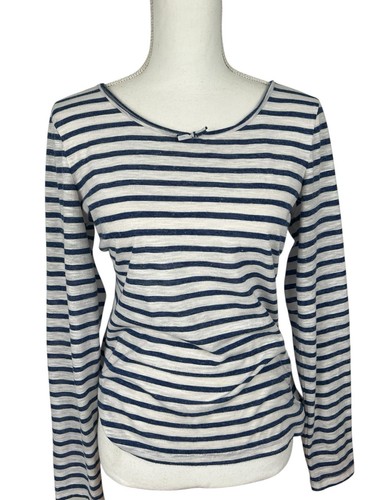 Max Studio London Shirt Blouse Size M Woman's Blue White Striped Long Sleeve - Picture 18 of 18