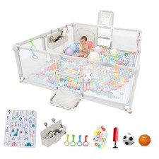 Playpen for Babies and Toddlers,Baby Playpen with 73"x71" Lighr Grey with Mat