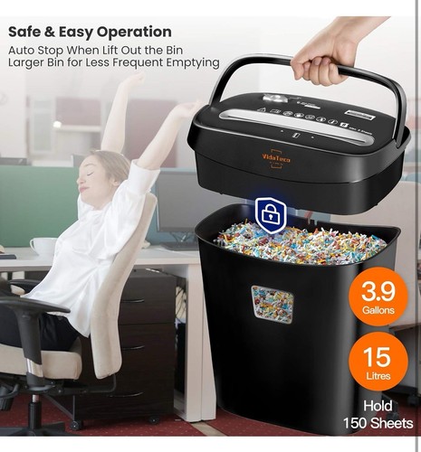 Commercial Paper Shredder Industrial 8 Sheet Cross Cut Heavy Duty Home Office - Picture 2 of 9