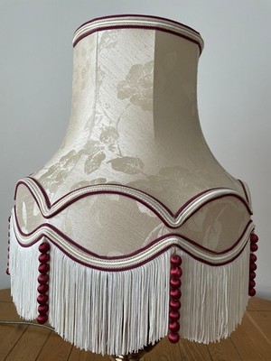 Großer Vintage Lampenschirm elfenbein burgund Blumen überbackene Glocke viktorianisch 40 cm (B)