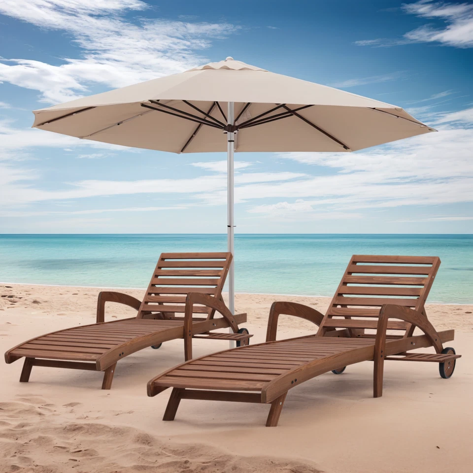 2 PIEZAS Sillón Patio Exterior Madera Chaise Reclinable Ajustable con Ruedas y Bandeja Foto 2 de 2