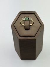 Emerald And Diamond Ring 9ct Gold , Vintage And Hallmarked Size M1/2 Yellow Gold
