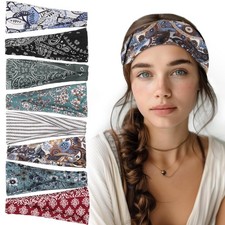 8 Pack Boho Wide Headbands Women Non Slip Hippie Hair Wrap