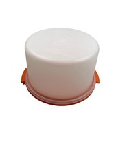 VTG Tupperware Cake Preserver Orange Base Frosted Lid For 9  X 6  Cake