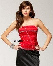 NEW BEBE CELEBRITY ASYMMETRICAL ZIP UP EMBELLISHED STUDDED CORSET BUSTIER TOP S