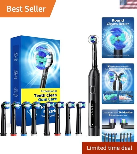 Rotating Electric Toothbrush for Adults with 8 Brush Heads 2 Types, 4 Modes D...
