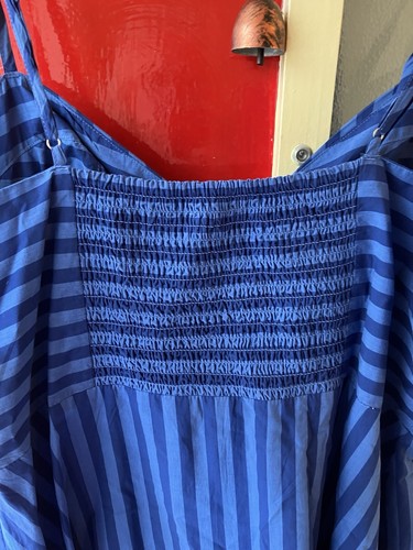 BNWT M & S ladies blue stripe summer cotton midi dress with shiring size 18r - Picture 4 of 10