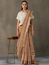 Women's Cotton Linen Printed Saree with Unstitched Blouse Piece