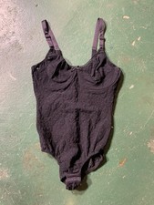 Vintage 1980s Sheer Black Floral One-Piece Bodysuit Adjustable Straps Size S