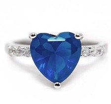 Heart 3CT Treated Blue Sapphire  Topaz 925 Sterling Silver Ring Sz 7