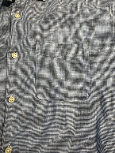 M&S Collection Pure Linen Relaxed Shirt Blue White Size Large Houndstooth - Picture 2 of 3