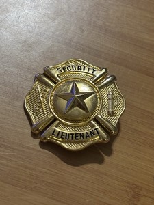 Lieutenant Security Fire Fighter Department badge Gold Tone Rescue LT Officer NY