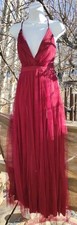 Lulus XS Red Burgandy Organza V Neck Spaghetti Strap Evening Gown