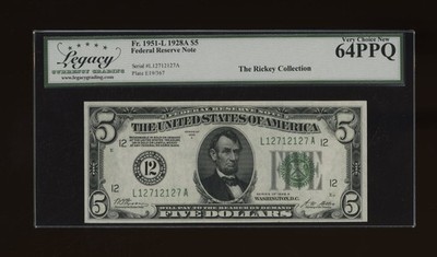 DBR 1928-A $5 San Francisco Numeral Fr. 1951-L Legacy 64 PPQ Serial L12712127A