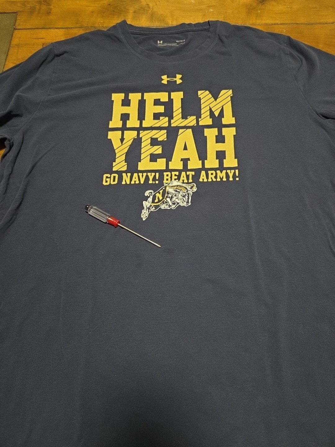 Under Armour Navy Midshipmen "Helm Yeah" T-Shirt Men's Large L Charged Cotton image 9