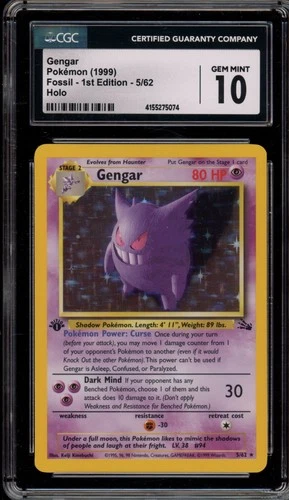 Pokemon Gengar Fossil 1st Edition Holo Rare #5 CGC 10 Gem Mint