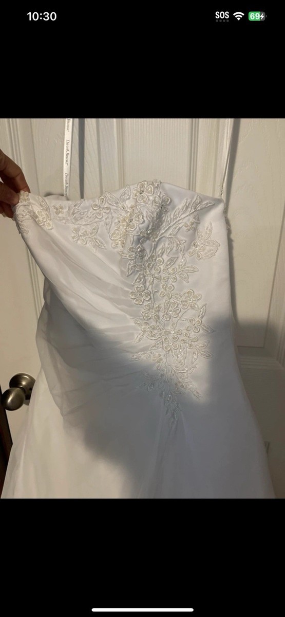 David's Bridal White Sweetheart A-Line Satin Corset Back Lace Wedding Dress 4 View 2