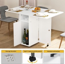 Folding Dining Table with 4 Wheels Storage Racks for Small Kitchen Saving Space
