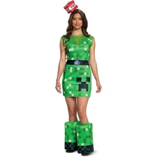 Creeper Female Minecraft Mojang Video Game Fancy Dress Halloween Adult Costume