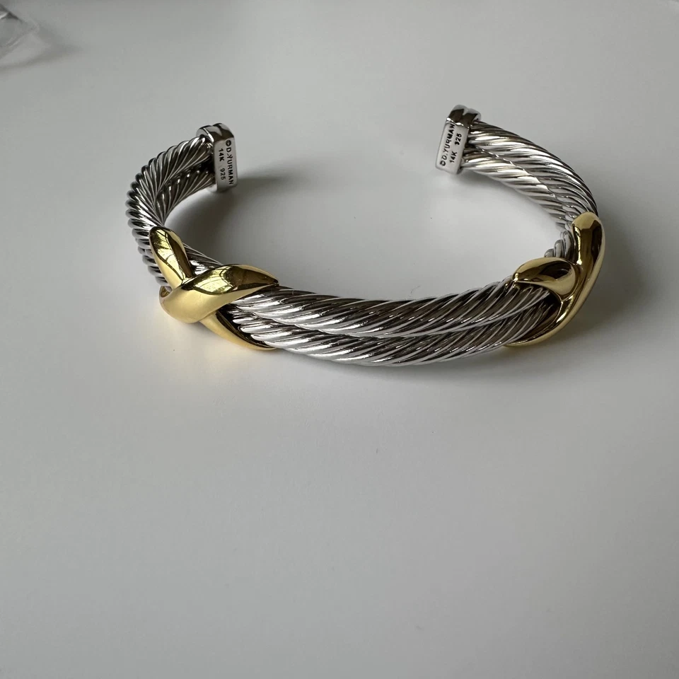 David Yurman 10mm Cable two-X Station Bangle 925 Sterling with 18K Yellow Gold - Image 4 of 4
