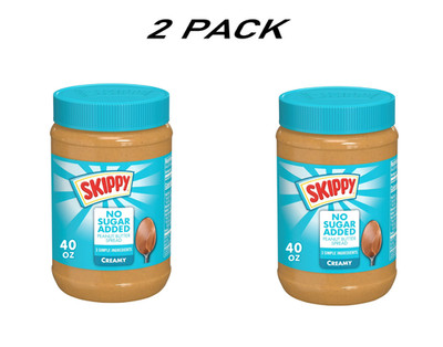 (2 PACK)  SKIPPY No Sugar Added Creamy peanut butter, Shelf-Stable, 40 oz Jar