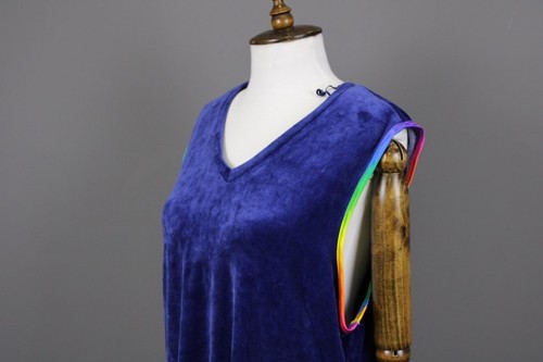 GUDRUN SJODEN Blue Velour Oversized Sleeveless V-Neck A-Line Midi Dress Size L - Picture 4 of 13